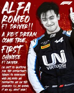 Guanyu Zhou é promovido para a Fórmula 1