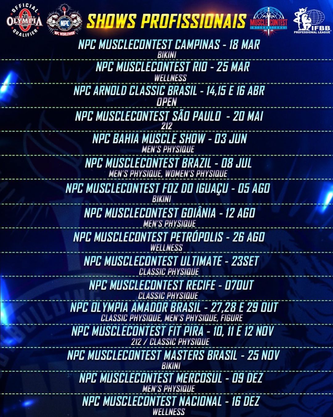 Calendário dos shows profissionais no Brasil 2023 – Confira todas as datas