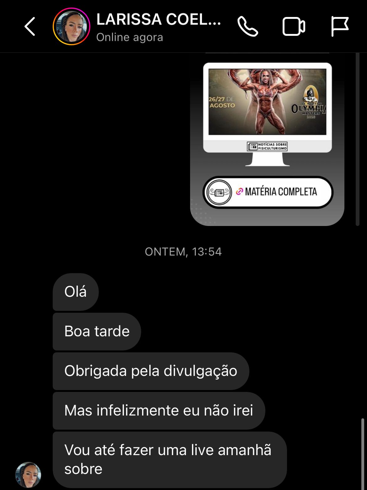 Atleta brasileira revela desistência do Masters Olympia: entenda