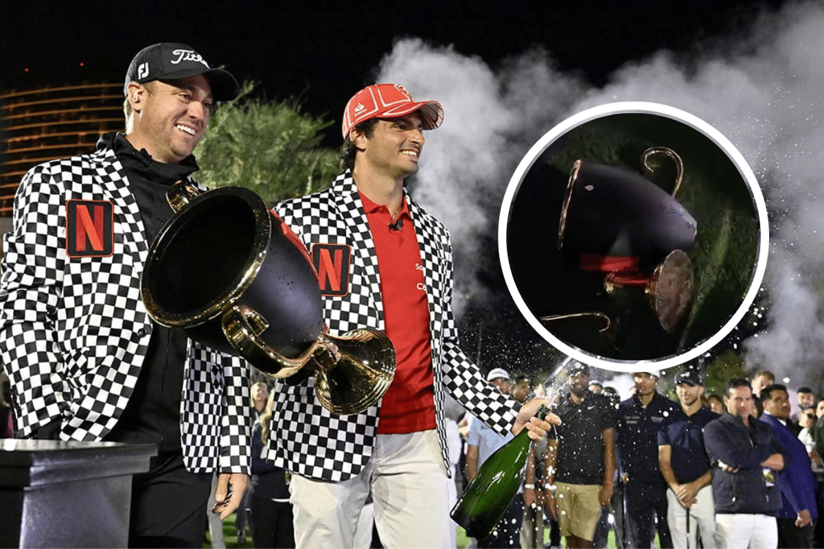 (Vídeo) Piloto da Ferrari é campeão no golfe da Netflix e fez isso com o troféu