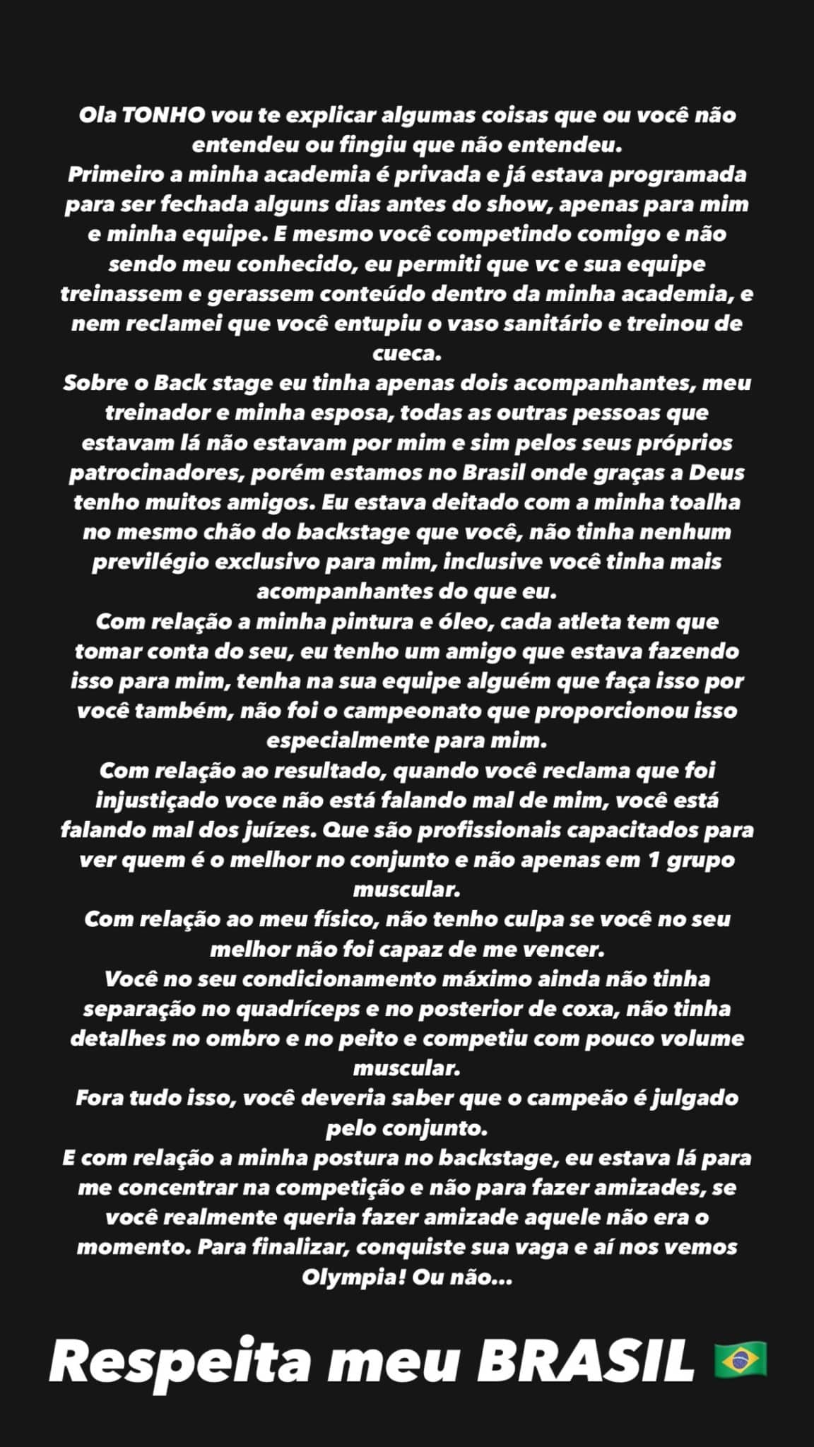 Rafael Brandão fala a verdade sobre Tonio Burton e coloca ponto-final na treta após Arnold Brasil 2024