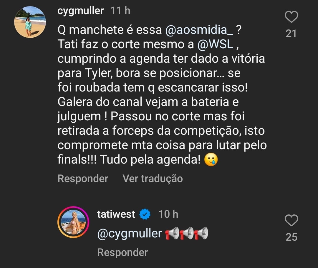 Nova garfada? Tatiana Weston-Webb manda indireta para a WSL: “Merecendo mais”
