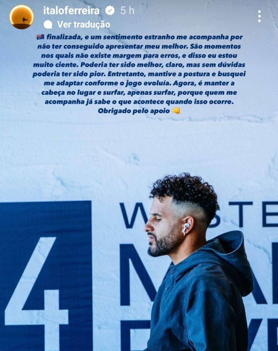 Em 16º no ranking, Italo Ferreira faz post reflexivo: “Sentimento estranho”