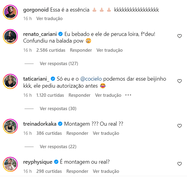 Selinho de Renato Cariani e Cocielo vira meme nas redes sociais