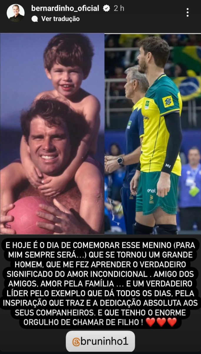 Bernardinho divulga mensagem emocionante para Bruninho: “Me fez aprender o…”