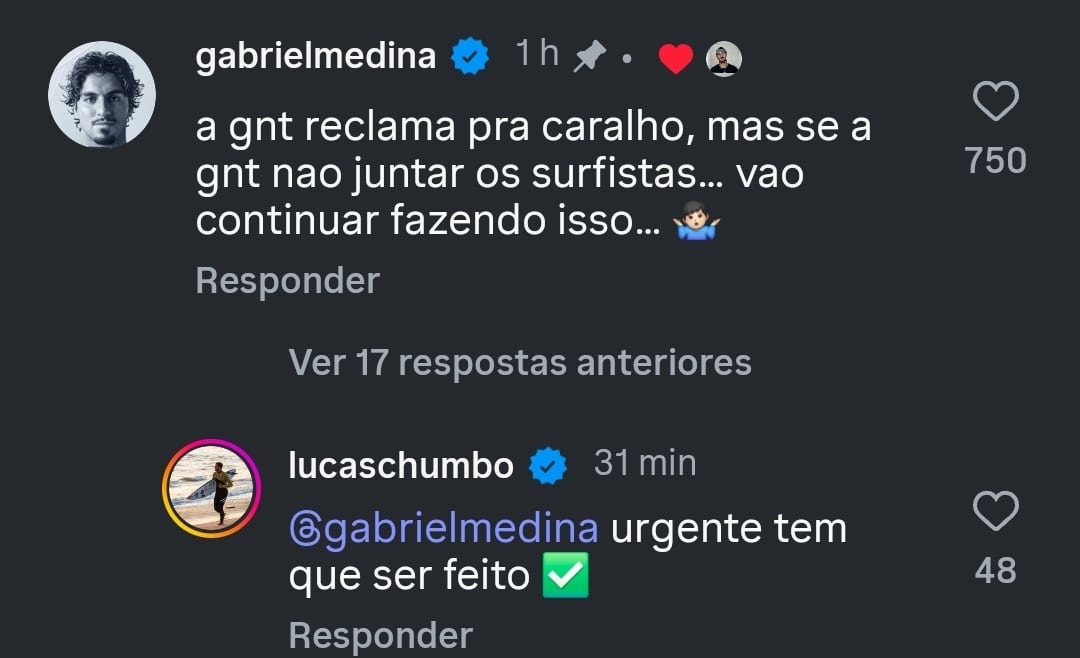 Após eliminação de João Chianca, Gabriel Medina manda recado forte para os surfistas