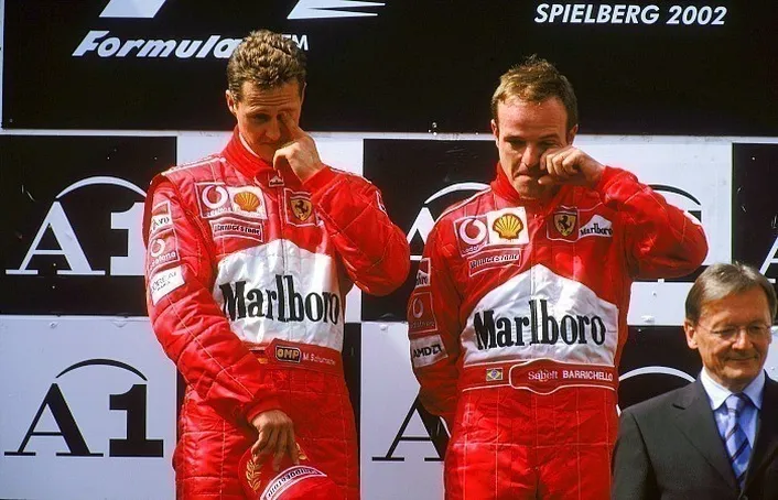 Rubens Barrichello e Michael Schumacher no GP da Áustria em 2002