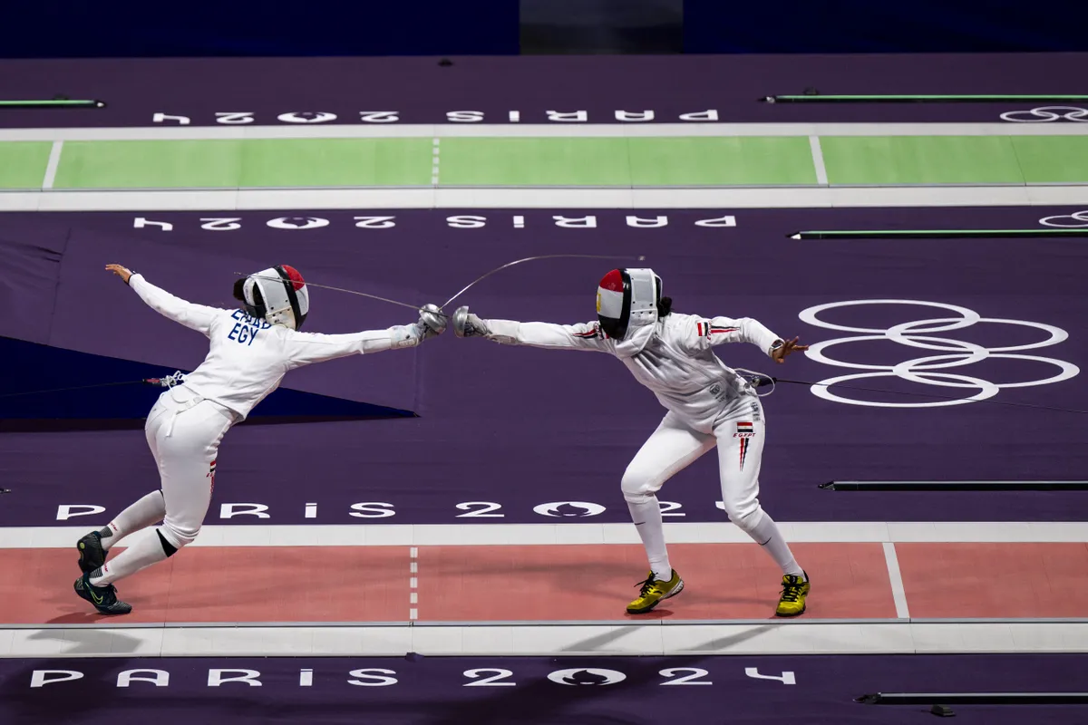 Nardin Ehab e Shirwit Gaber competindo no primeiro dia dos Jogos Ol&iacute;mpicos de Paris 2024 (Iconsport)