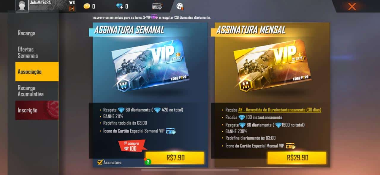como ganhar diamantes free fire assinaturas