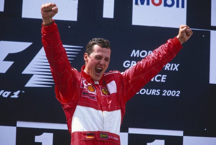 Foto de Schumacher comemorando vitória