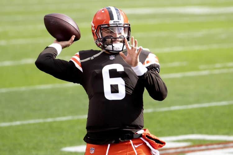 Imagem de Baker Mayfield em ação na NFL
