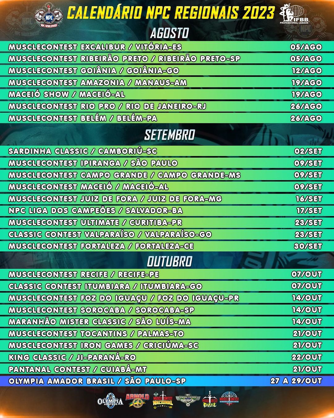 calendário muscle contest 2023 shows amadores