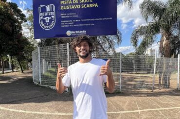 Gustavo Scarpa visita obra de pista de skate que leva seu nome em Hortolândia