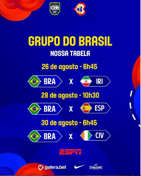 Jogos do Brasil na Copa do Mundo de Basquete - Divulgação/CBB