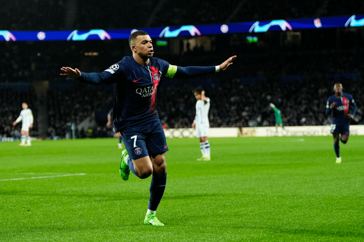 Kylian Mbappé em partida de Champions League contra Real Sociedad em 2024